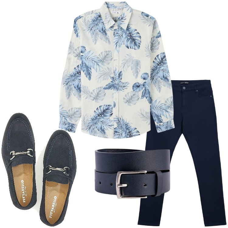 Outfit uomo - Camicia in lino oversize. Stile Business/Elegante per Serata speciale. Abbinamento con camicie, pantaloni skinny, cinture, scarpe stringate.
