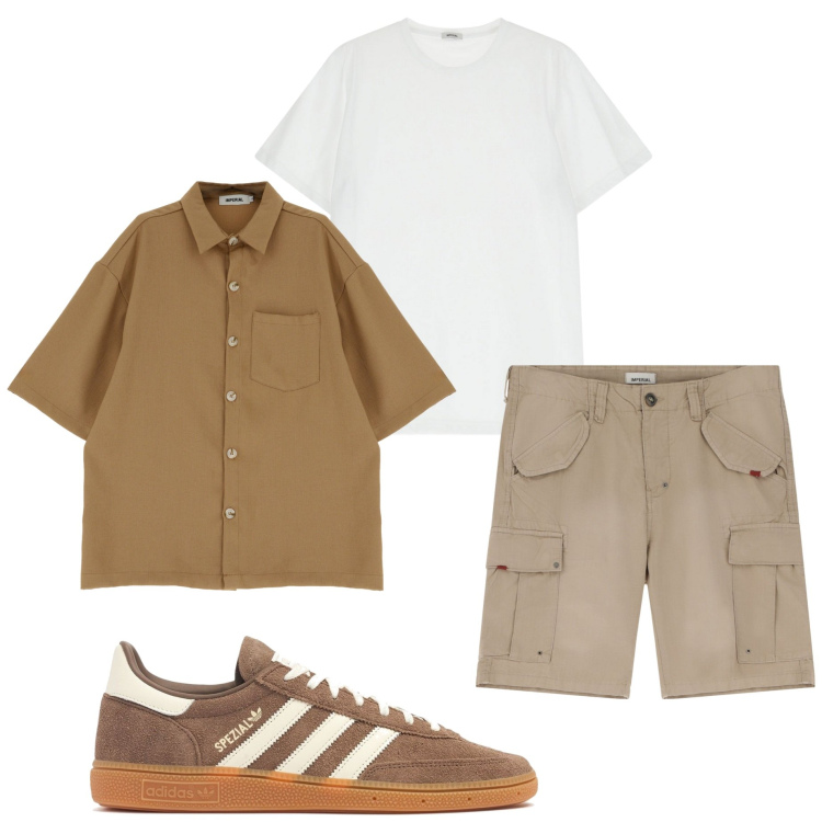 Outfit uomo - Aperitivo con gli amici. Stile Casual per Serata speciale. Abbinamento con camicie a manica corta, bermuda, t-shirt, sneakers.