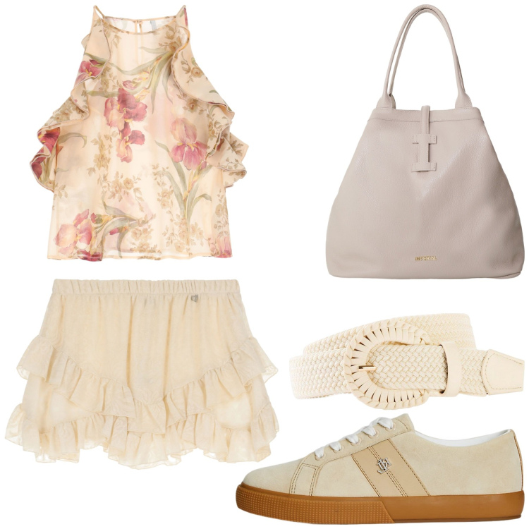 Outfit donna - Total look #2214429. Stile Casual chic per Tutti i giorni. look ideale per Petite. Abbinamento con cinture, canottiere, borse tote, minigonne, sneakers.