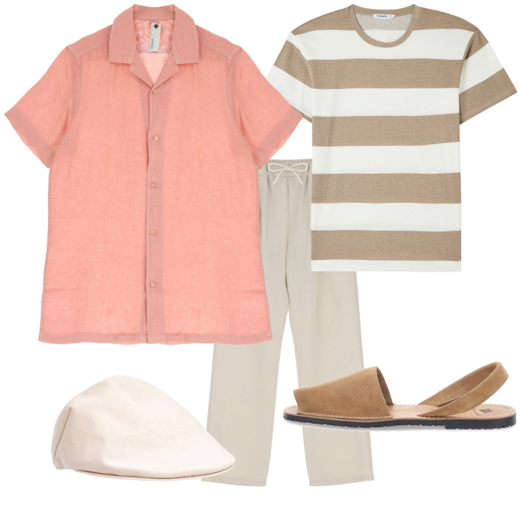 Outfit uomo - La mia camicia. Stile Trendy per Tutti i giorni. Abbinamento con t-shirt, camicie a manica corta, pantaloni, cappelli e berretti, sandali.