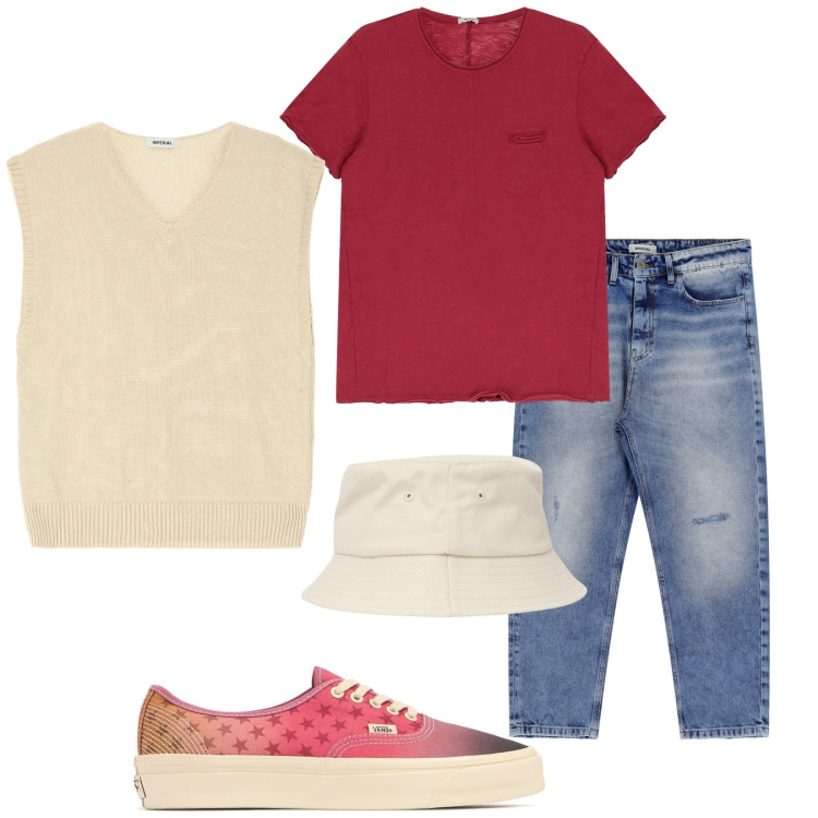 Outfit uomo - Trendy. Stile Trendy per Tutti i giorni. Abbinamento con cappelli, t-shirt, maglieria, jeans, sneakers.