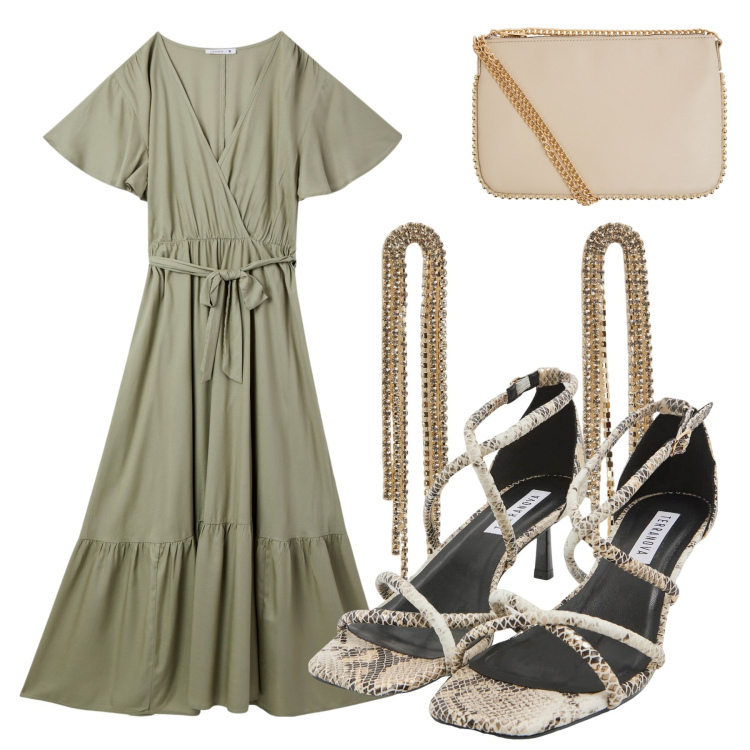 Outfit donna - Total look #2214495. Stile Casual chic per Tutti i giorni. Abbinamento con borse a tracolla, vestiti lunghi, sandali col tacco, orecchini.