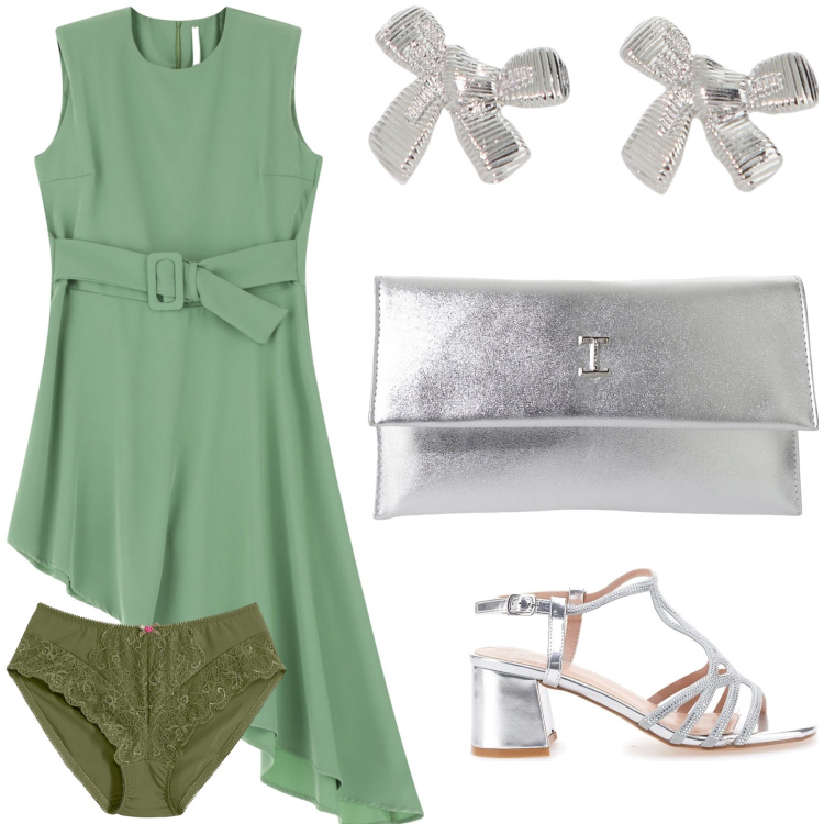 Outfit donna - Invitata originale ma non troppo. Stile Trendy per Cerimonia. Abbinamento con culotte, vestiti corti, pochette, orecchini, sandali col tacco.