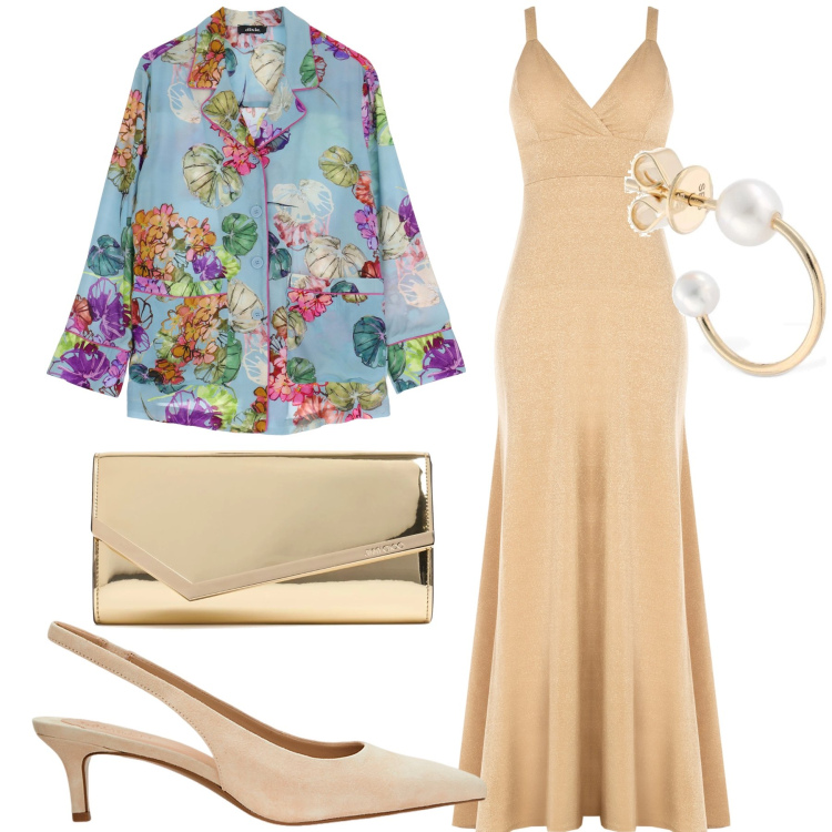 Outfit donna - Testimone. Stile Bon Ton per Cerimonia. Abbinamento con vestiti lunghi, camicie, décolleté, orecchini, pochette.