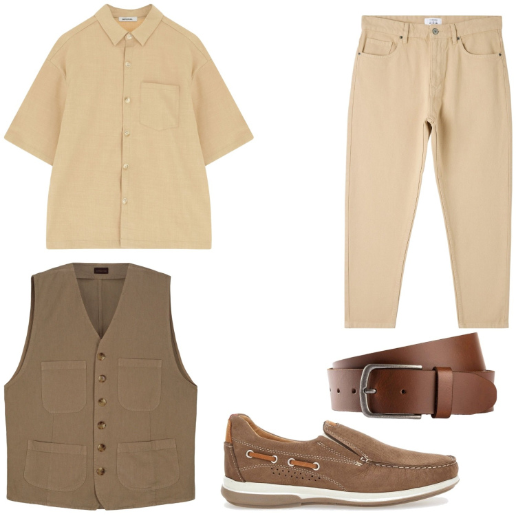 Outfit uomo - La camicia in lino. Stile Casual per Tutti i giorni. Abbinamento con cinture, pantaloni, camicie a manica corta, scarpe stringate, gilet.