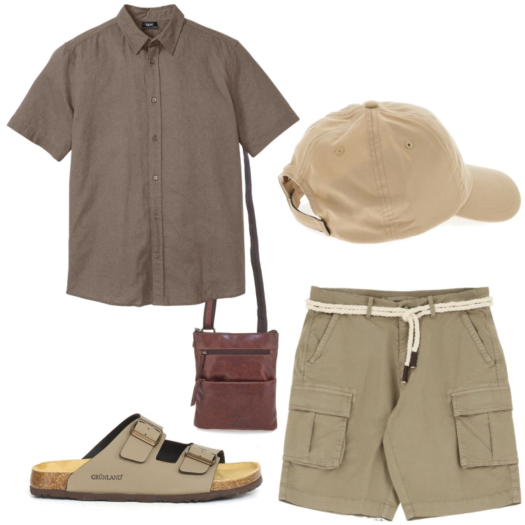 Outfit uomo - Un estate in libertà. Stile Casual per Tutti i giorni. Abbinamento con camicie a manica corta, bermuda, cappelli, portafogli, sandali.