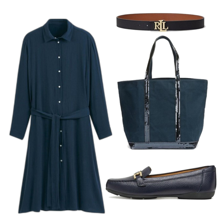 Outfit mujer - Bon ton. Estilo Bon Ton para Todos los días. Combinación con bolso tote, mocasines, cinturones, vestidos camiseros.