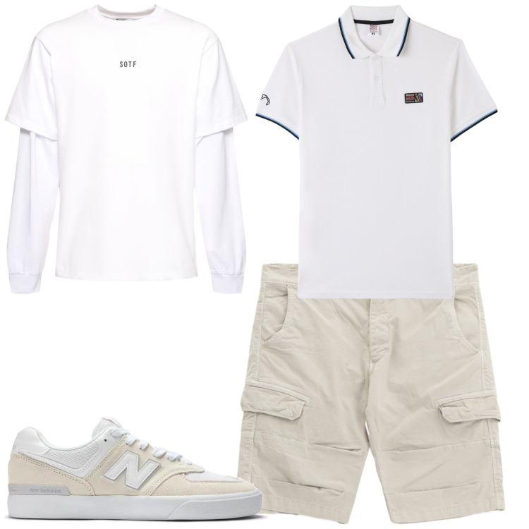 Outfit uomo - Da mattina a sera. Stile Casual per Tutti i giorni. Abbinamento con polo, sneakers, bermuda, t-shirt.