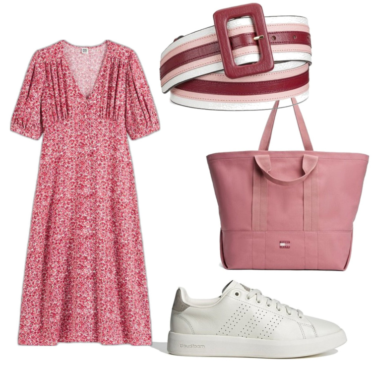Outfit mujer - Casual look. Estilo Casual para Todos los días. Combinación con sneakers, vestidos largos, cinturones, bolso tote.