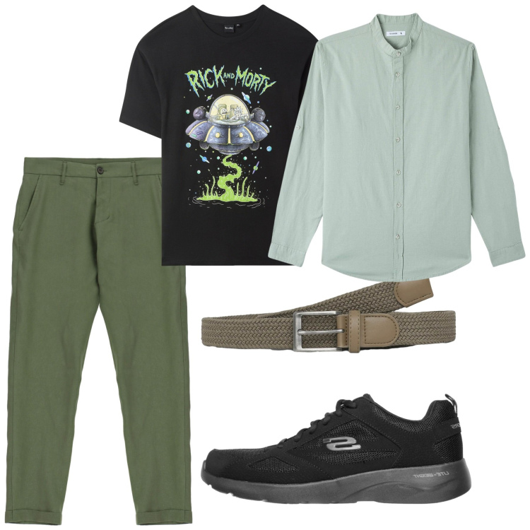 Outfit uomo - Brezza d\'agosto. Stile Casual per Serata speciale. Abbinamento con camicie, t-shirt, cinture, pantaloni, sneakers.