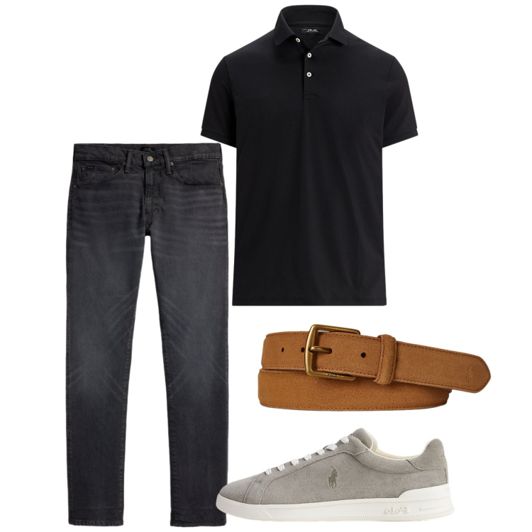 Outfit uomo - Serata informale. Stile Casual per Serata speciale. Abbinamento con polo, cinture, sneakers, jeans.