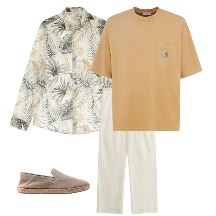 Outfit uomo - Sera fantasia_mare 1. Stile Trendy per Serata speciale. Abbinamento con camicie, pantaloni, espadrillas, t-shirt.
