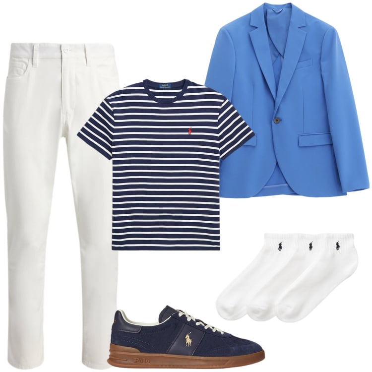 Outfit uomo - Completo spezzato. Stile Casual per Serata speciale. Abbinamento con giacche, calzini, t-shirt, sneakers, pantaloni.