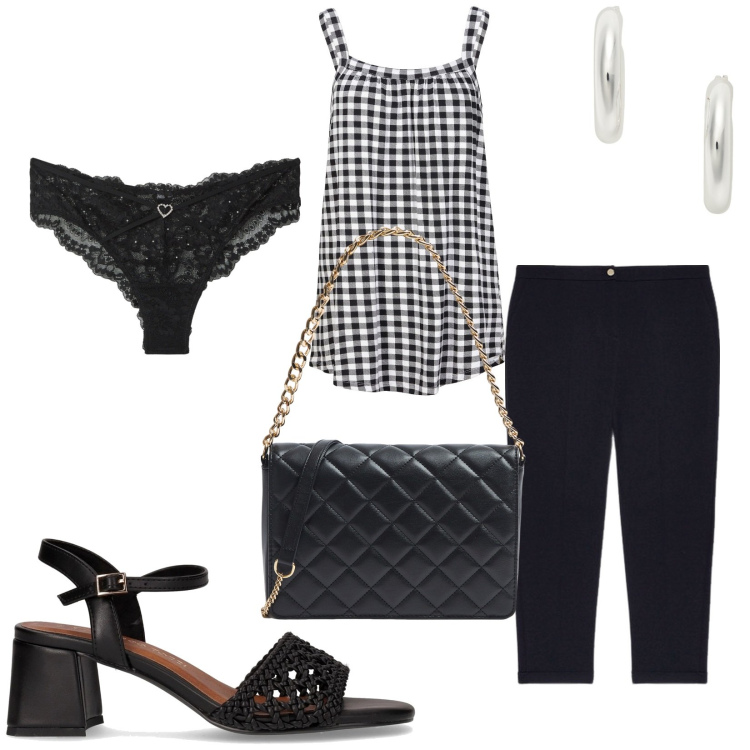 Outfit donna - Total look #2214729. Stile Casual chic per Tutti i giorni. Abbinamento con top, borse a tracolla, culotte, orecchini, pantaloni, sandali col tacco.
