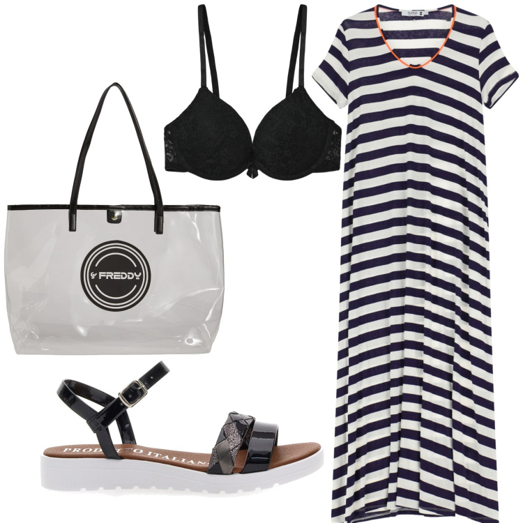 Outfit donna - Total look #2214757. Stile Casual per Tutti i giorni. Abbinamento con reggiseni push-up, vestiti lunghi, shopping bag, sandali.