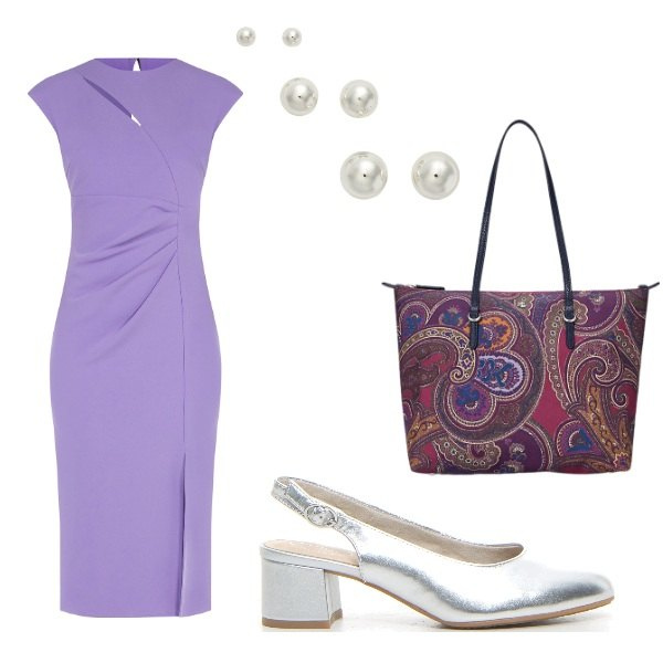 Outfit donna - A cena fuori. Stile Casual chic per Serata fuori. Abbinamento con vestiti midi/longuette, orecchini, borse tote, décolleté.