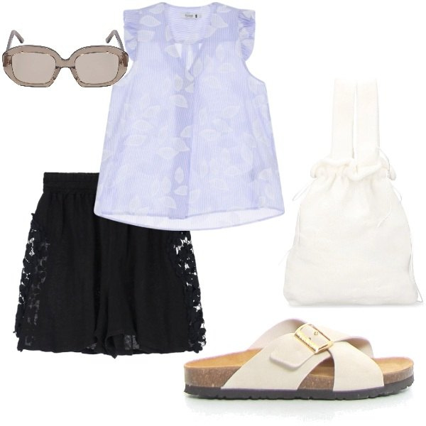 Outfit donna - E siamo in Agosto....... Stile Casual per Tutti i giorni. Abbinamento con canottiere, shorts, occhiali da sole, borse a mano, ciabatte.