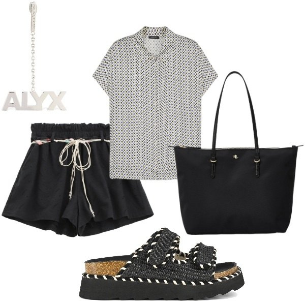 Outfit donna - E siamo in Agosto....... Stile Casual per Tutti i giorni. Abbinamento con shorts, borse tote, sandali, camicie a manica corta, orecchini.