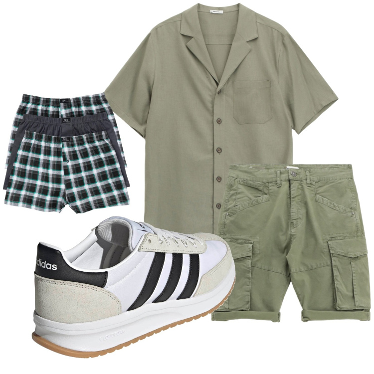 Outfit uomo - Total look #2214770. Stile Casual per Tutti i giorni. Abbinamento con boxer, bermuda, camicie a manica corta, sneakers.