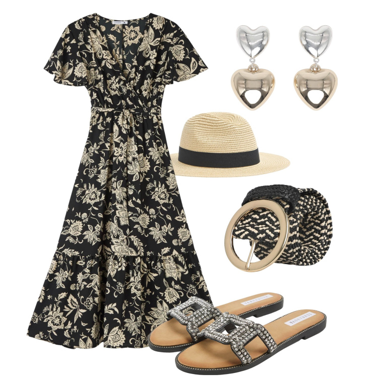 Outfit donna - L’abito passpartout Terranova. Stile Trendy per Tutti i giorni. Abbinamento con vestiti lunghi, cappelli, ciabatte, orecchini, cinture.