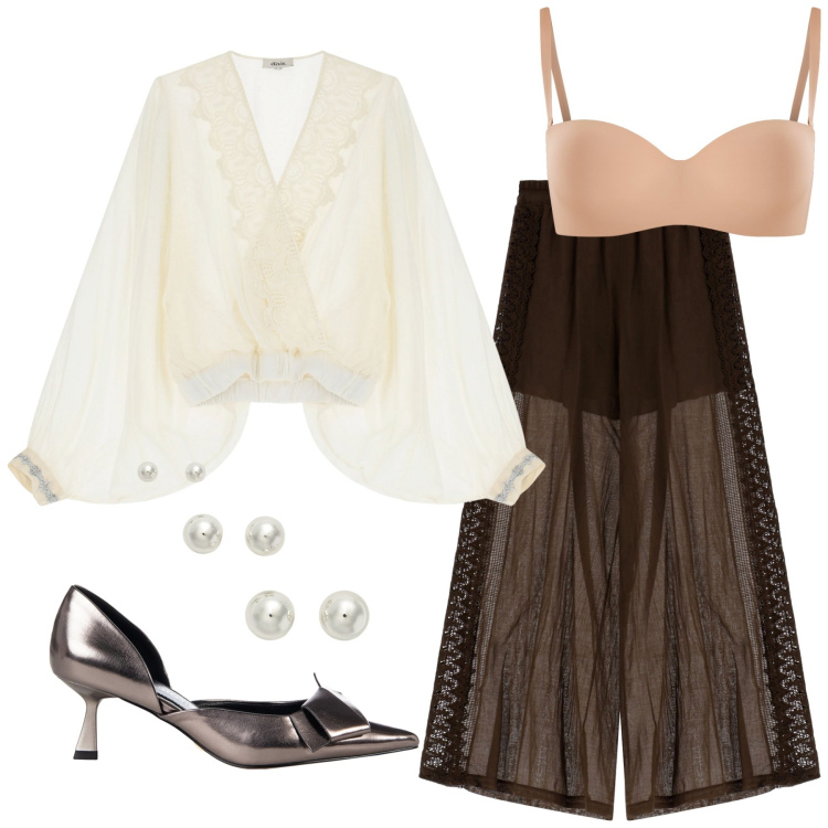 Outfit donna - Total look #2214787. Stile Glamour per Serata fuori. Abbinamento con reggiseni, décolleté, bluse, pantaloni, orecchini.