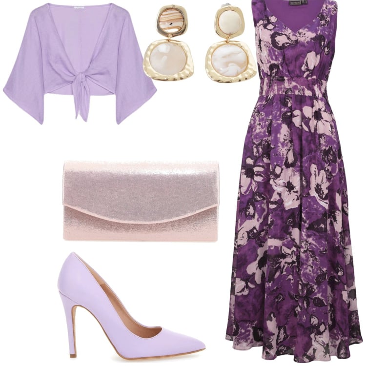 Outfit donna - Total look #2214804. Stile Bon Ton per Cerimonia. Abbinamento con vestiti lunghi, orecchini, bolero, borse a tracolla, décolleté.