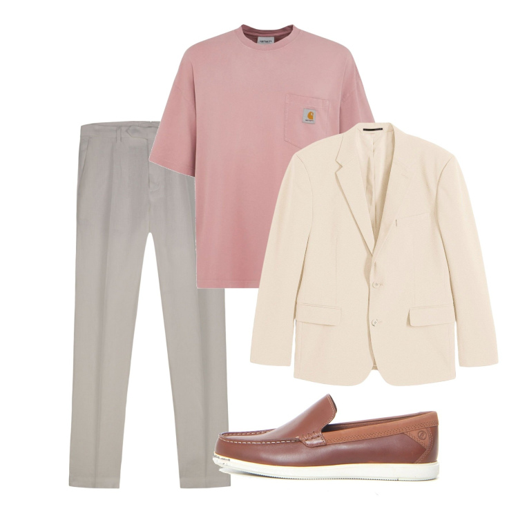 Outfit uomo - Agosto con garbo. Stile Casual per Tutti i giorni. Abbinamento con giacche, pantaloni, scarpe stringate, t-shirt.