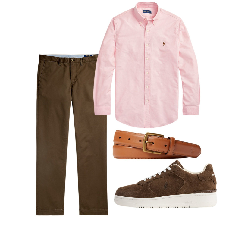 Outfit uomo - Agosto. Stile Casual per Tutti i giorni. Abbinamento con camicie, cinture, pantaloni chino, sneakers.