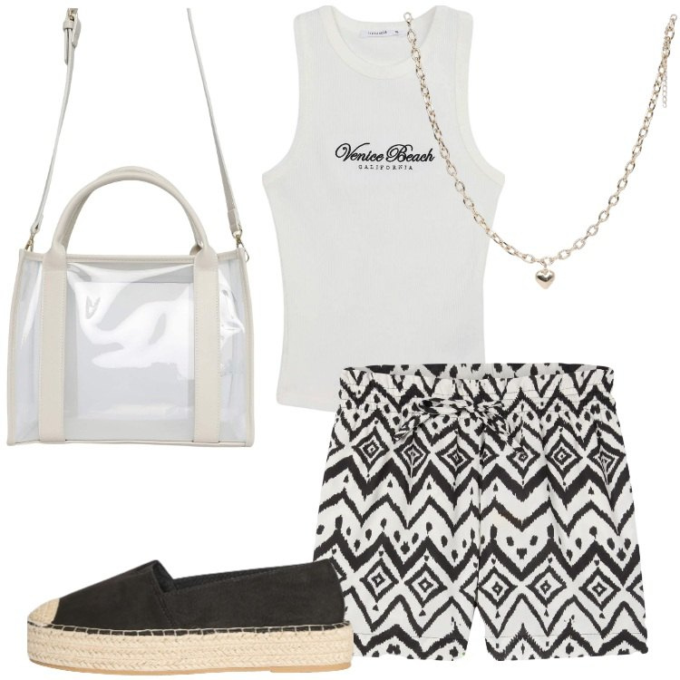 Outfit donna - Terranova - Vacanze in Riviera. Stile Casual per Tutti i giorni. Abbinamento con shorts, borse tote, collane, canottiere, espadrillas.