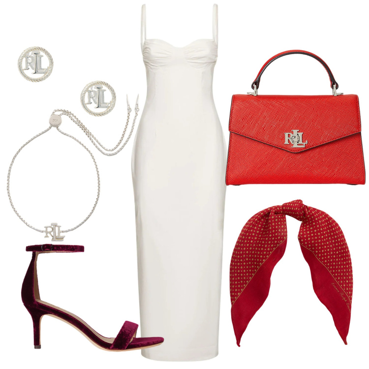 Outfit donna - Abito cut out elegante 2. Stile Glamour per Cerimonia. Abbinamento con braccialetti, orecchini, borse a mano, foulard, sandali in pelle, vestiti midi/longuette.