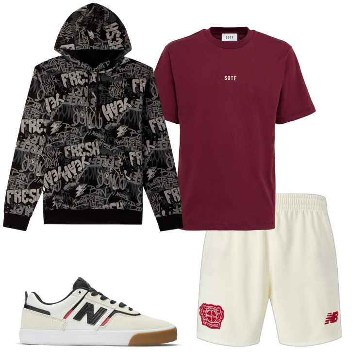 Outfit uomo - Ci vuole la felpa. Stile Casual per Sport. Abbinamento con felpe con cappuccio, sneakers, pantaloni corti, t-shirt.