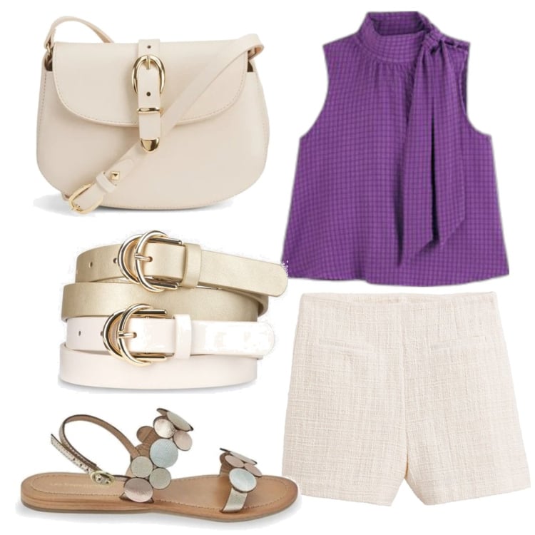 Outfit mujer - Casual chic. Estilo Casual chic para Todos los días. Combinación con shorts, sandalias de piel, camisas, cinturones, bandoleras.