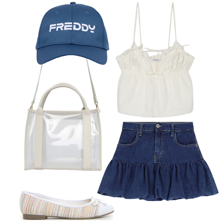 Outfit donna - Blue jeans. Stile Casual per Tutti i giorni. Abbinamento con borse tote, canottiere, minigonne, cappelli, ballerine.