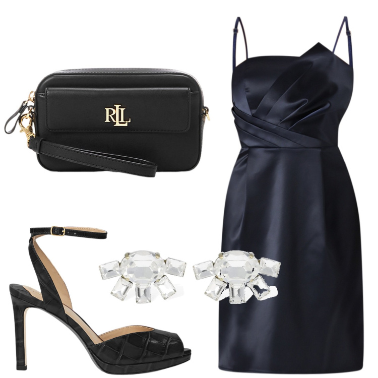 Outfit donna - Chic in tubino. Stile Chic per Serata fuori. Abbinamento con vestiti corti, sandali in pelle, pochette, orecchini.