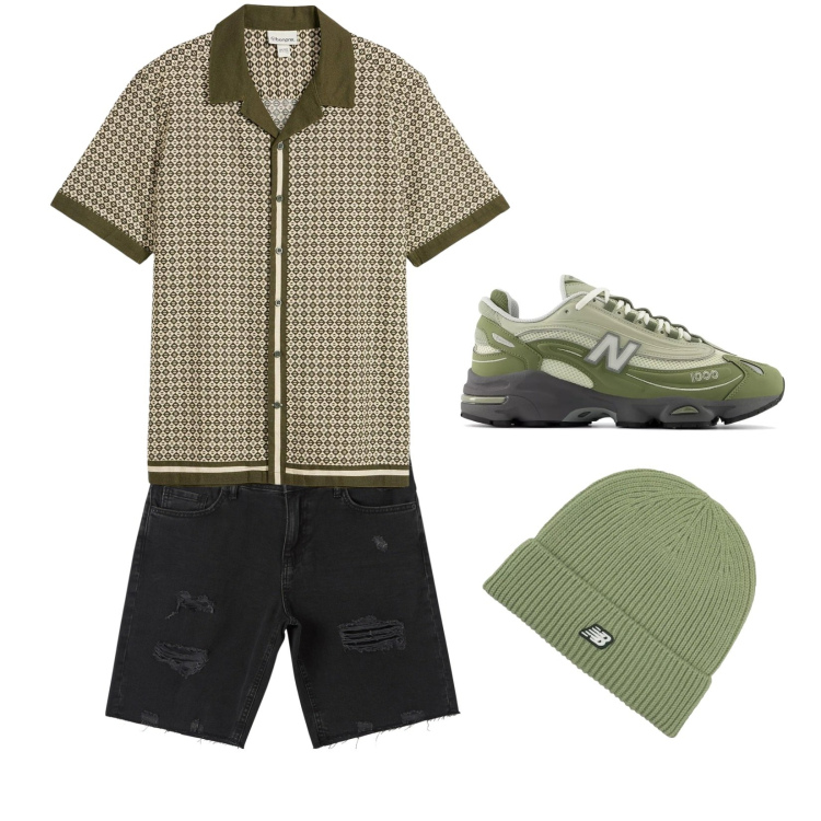 Outfit uomo - Outfit basic e elegante. Stile Urban Abbinamento con sneakers, berretti, shorts, camicie a manica corta.
