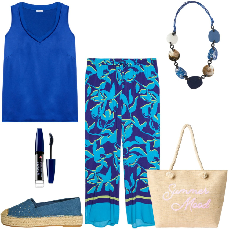 Outfit donna - Total look #2215080. Stile Casual per Tutti i giorni. Abbinamento con mascara, espadrillas, borse tote, pantaloni a palazzo, top, collane.