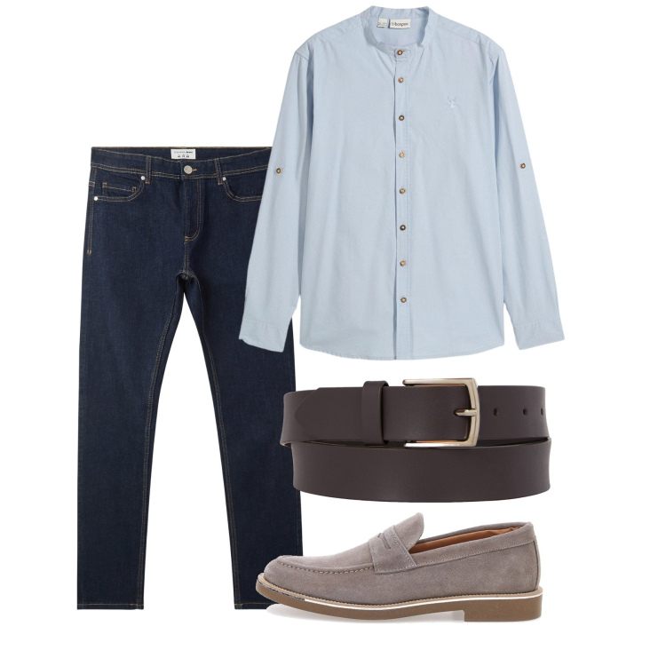 Outfit uomo - La coreana polvere. Stile Casual per Tutti i giorni. Abbinamento con camicie, jeans skinny, cinture, scarpe stringate.