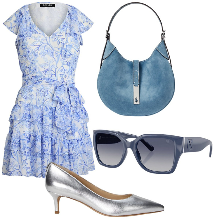 Outfit donna - Passeggiate d\'estate. Stile Casual per Tutti i giorni. look ideale per Tall. Abbinamento con borse a spalla, occhiali da sole, vestiti, décolleté.