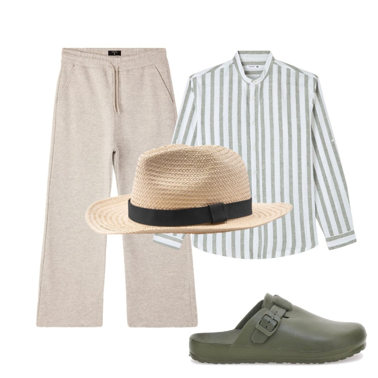 Outfit uomo - Trendy camicia lino e cappello di paglia. Stile Trendy per Serata speciale. Abbinamento con camicie, pantaloni, sandali, cappelli.