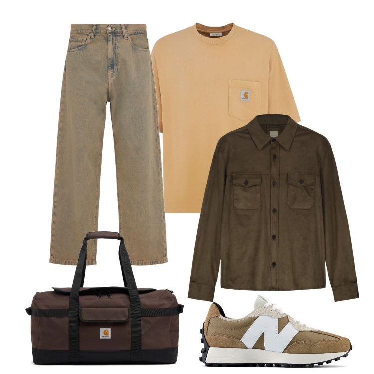 Outfit uomo - In partenza. Stile Casual per Tutti i giorni. Abbinamento con giacche, sneakers, jeans, t-shirt, borse sportive.
