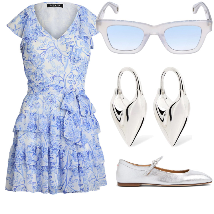 Outfit donna - Tu sei romantica. Stile Romantica per Serata fuori. Abbinamento con vestiti, occhiali da sole, ballerine, orecchini.