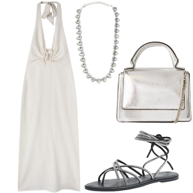 Outfit donna - Total look #2215257. Stile Glamour per Serata fuori. Abbinamento con borse a tracolla, sandali alla schiava, vestiti lunghi, collane.