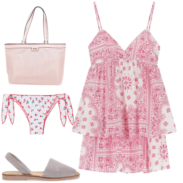 Outfit donna - Total look #2215284. Stile Casual chic per Mare. Abbinamento con bikini, vestiti corti, borse a spalla, sandali.