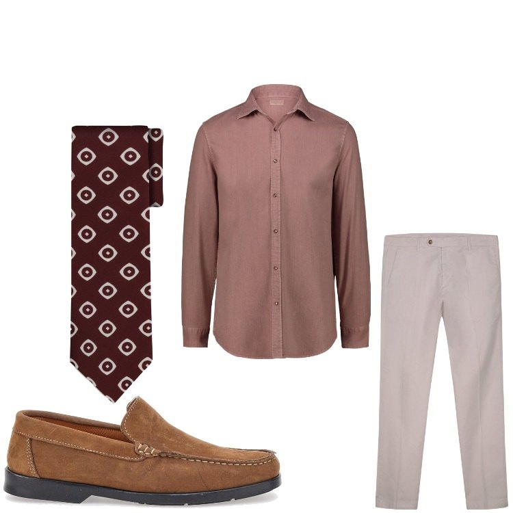 Outfit uomo - Elegantemente marrone. Stile Business/Elegante per Ufficio. Abbinamento con pantaloni chino, cravatte, scarpe stringate, camicie.