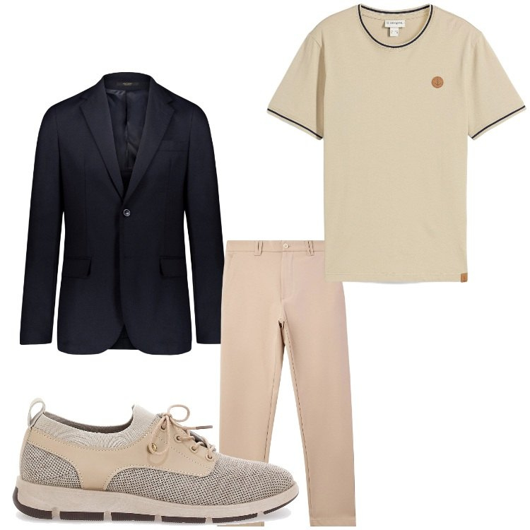 Outfit uomo - Completo spezzato. Stile Business/Elegante per Serata speciale. Abbinamento con t-shirt, pantaloni chino, giacche, scarpe stringate.