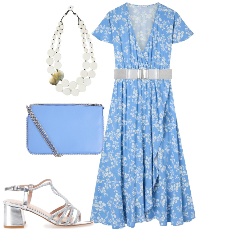 Outfit donna - In città. Stile Urban per Tutti i giorni. Abbinamento con vestiti lunghi, cinture, borse a tracolla, sandali col tacco, ciondoli.
