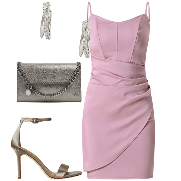 Outfit donna - Cerimonia. Stile Chic per Tutti i giorni. Abbinamento con vestiti a tubino, orecchini, sandali col tacco, pochette.