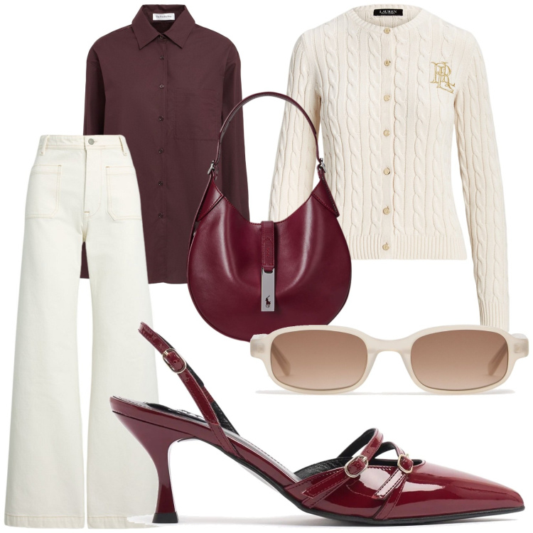 Outfit donna - stile old money. Stile Chic per Ufficio. Abbinamento con cardigans, jeans, borse a spalla, occhiali da sole, décolleté, camicie.