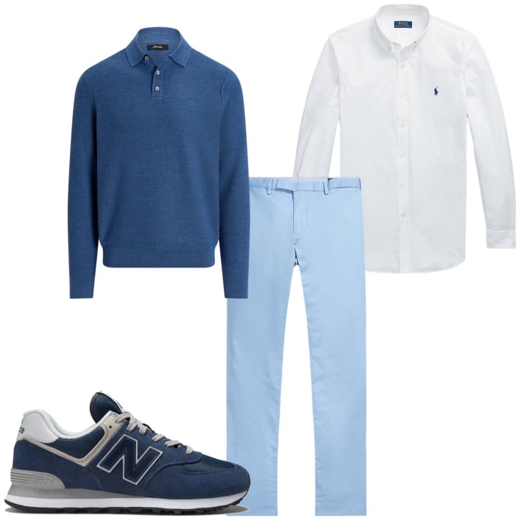 Outfit uomo - La serata con amici. Stile Trendy per Serata speciale. Abbinamento con sneakers, camicie, pantaloni chino, maglieria.