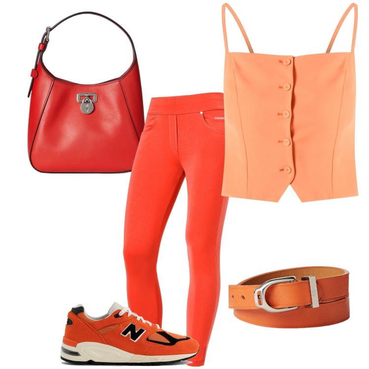 Outfit donna - AranciAmi 2. Stile Casual chic per Tutti i giorni. Abbinamento con sneakers, canottiere, jeggings, borse a tracolla, braccialetti.